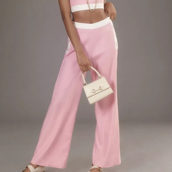 Maeve Anthropologie Linen Side-Button Trousers Pink - Picture 1 of 9